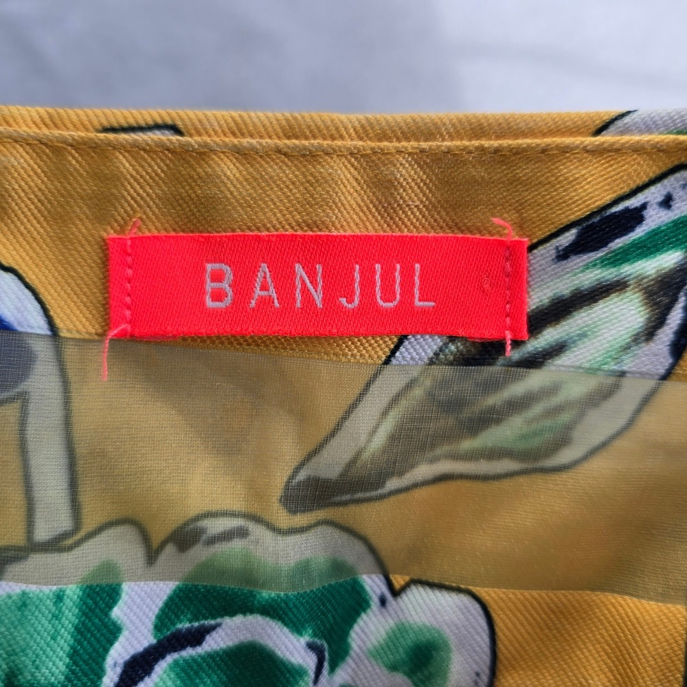 Banjul Bold Floral Print High Low‎ Midi Skirt Sheer Overlay Woman Small Pleated - Picture 3 of 12